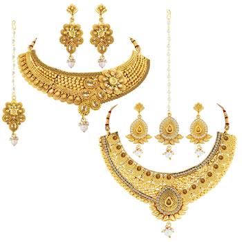 Gold Plated Traditional Neckalce Set Jewellery Set For Women Girls 2