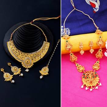 Gold Plated Traditional Neckalce Set Jewellery Set For Women Girls 1