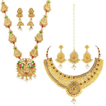 Gold Plated Traditional Neckalce Set Jewellery Set For Women Girls 2