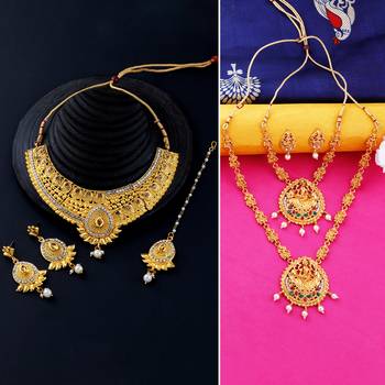 Gold Plated Traditional Neckalce Set Jewellery Set For Women Girls 1