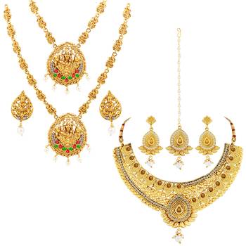 Gold Plated Traditional Neckalce Set Jewellery Set For Women Girls 2