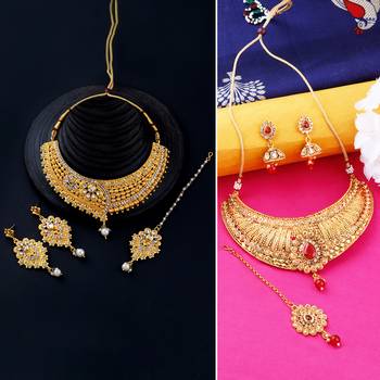 Gold Plated Traditional Neckalce Set Jewellery Set For Women Girls 1