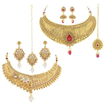 Gold Plated Traditional Neckalce Set Jewellery Set For Women Girls 2