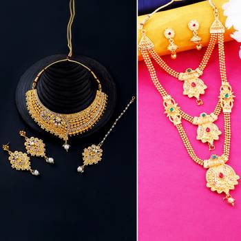 Gold Plated Traditional Neckalce Set Jewellery Set For Women Girls 1