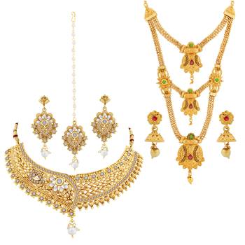 Gold Plated Traditional Neckalce Set Jewellery Set For Women Girls 2
