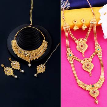 Gold Plated Traditional Neckalce Set Jewellery Set For Women Girls 1