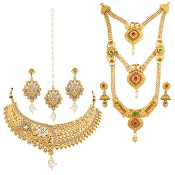 Gold Plated Traditional Neckalce Set Jewellery Set For Women Girls 2