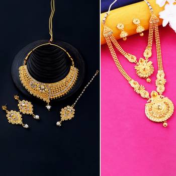Gold Plated Traditional Neckalce Set Jewellery Set For Women Girls 1