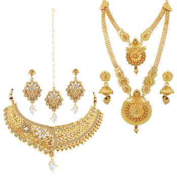 Gold Plated Traditional Neckalce Set Jewellery Set For Women Girls 2