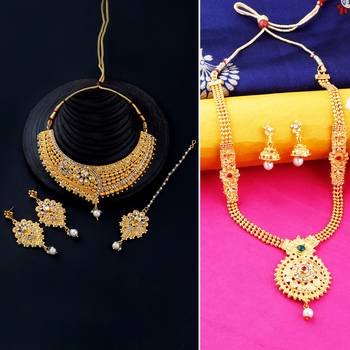 Gold Plated Traditional Neckalce Set Jewellery Set For Women Girls 1