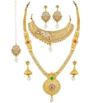 Gold Plated Traditional Neckalce Set Jewellery Set For Women Girls 2