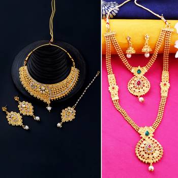 Gold Plated Traditional Neckalce Set Jewellery Set For Women Girls 1