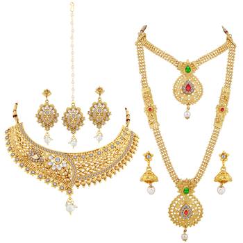 Gold Plated Traditional Neckalce Set Jewellery Set For Women Girls 2