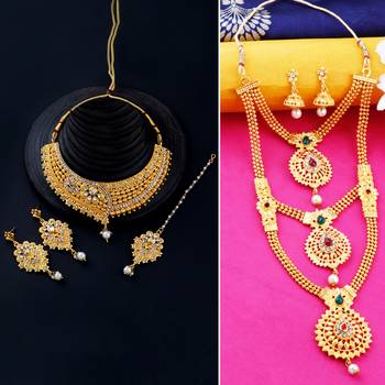 Gold Plated Traditional Neckalce Set Jewellery Set For Women Girls 1