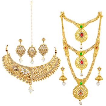 Gold Plated Traditional Neckalce Set Jewellery Set For Women Girls 2