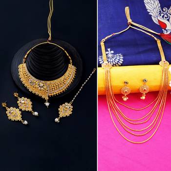 Gold Plated Traditional Neckalce Set Jewellery Set For Women Girls 1
