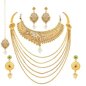Gold Plated Traditional Neckalce Set Jewellery Set For Women Girls 2