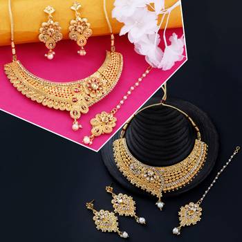 Gold Plated Traditional Neckalce Set Jewellery Set For Women Girls 1