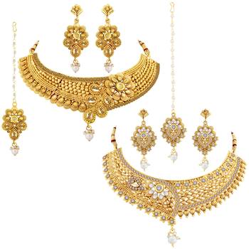 Gold Plated Traditional Neckalce Set Jewellery Set For Women Girls 2
