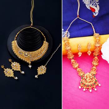 Gold Plated Traditional Neckalce Set Jewellery Set For Women Girls 1