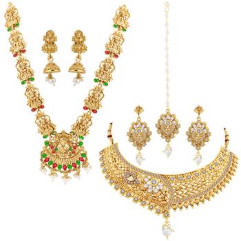 Gold Plated Traditional Neckalce Set Jewellery Set For Women Girls 2