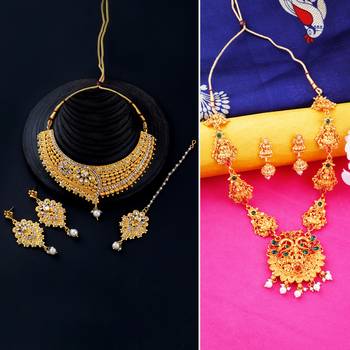 Gold Plated Traditional Neckalce Set Jewellery Set For Women Girls 1