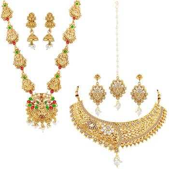 Gold Plated Traditional Neckalce Set Jewellery Set For Women Girls 2