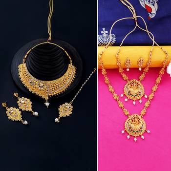 Gold Plated Traditional Neckalce Set Jewellery Set For Women Girls 1