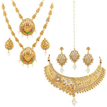 Gold Plated Traditional Neckalce Set Jewellery Set For Women Girls 2