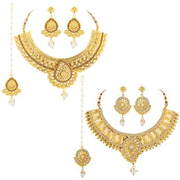 Traditional Gold Plated  Neckalce Set Jewellery Set For Women Girls 2