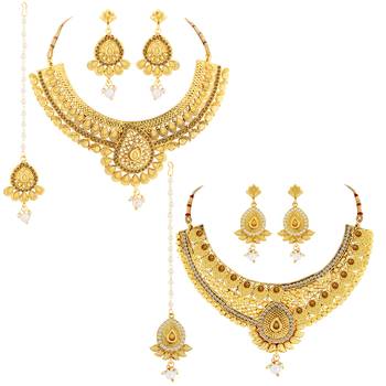 Traditional  Gold Plated Designer Neckalce Set Jewellery Set For Women Girls 2