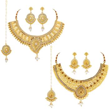 Designer Classic Look Gold Plated Traditional Neckalce Set Jewellery Set For Women Girls 2