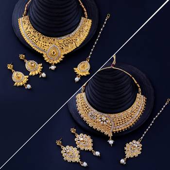 Traditional Party Wear Look  Gold Plated Designer Choker Neckalce Set Jewellery Set For Women Girls 1