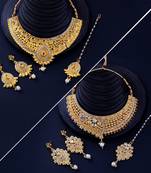 Traditional Party Wear Look  Gold Plated Designer Choker Neckalce Set Jewellery Set For Women Girls