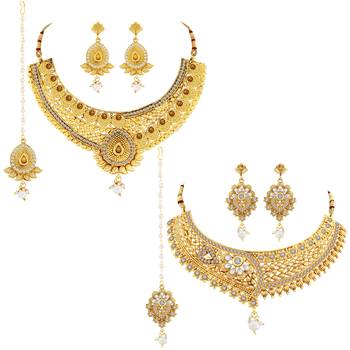 Traditional Party Wear Look  Gold Plated Designer Choker Neckalce Set Jewellery Set For Women Girls 2