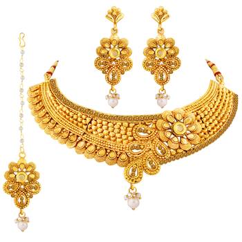 Gold Plated Traditional Designer Necklace Jewellery Set For Women 3