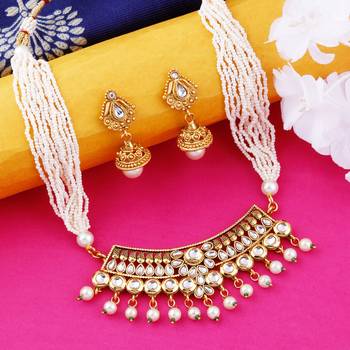 Exlusive Gold Plated Traditional  Designer Mala Wedding Necklace jewellery set for Girls And Women 1