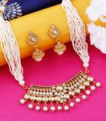 Exlusive Gold Plated Traditional  Designer Mala Wedding Necklace jewellery set for Girls And Women