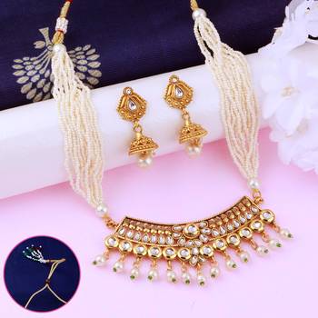 Exlusive Gold Plated Traditional  Designer Mala Wedding Necklace jewellery set for Girls And Women 2