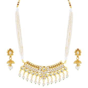 Exlusive Gold Plated Traditional  Designer Mala Wedding Necklace jewellery set for Girls And Women 3