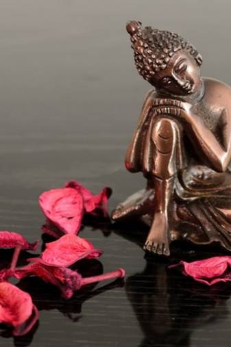 Metal Resting Buddha on Knee