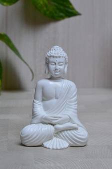 Polyresin Pure White Resting Buddha on Knee