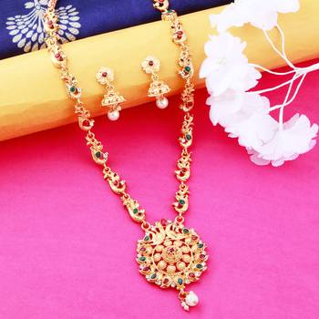 Party wear Long Set muilti colour with peral And Daimond Stylish Chain Jewellery For  Women And Girls 1
