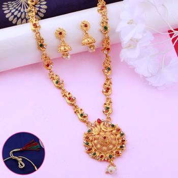 Party wear Long Set muilti colour with peral And Daimond Stylish Chain Jewellery For  Women And Girls 2