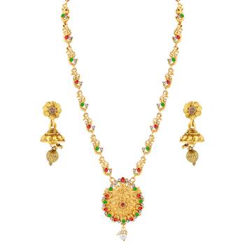 Party wear Long Set muilti colour with peral And Daimond Stylish Chain Jewellery For  Women And Girls 3
