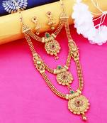 Traditional Long Set Three Layers With Stylish Pandel Gold Plated  Three Line Chain Jewellery For  Women And Girls