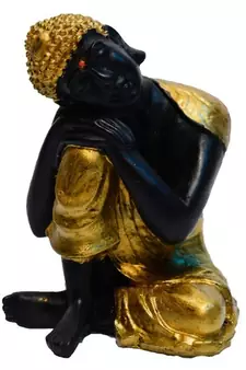 Polyresin Golden Black Resting Buddha on Knee