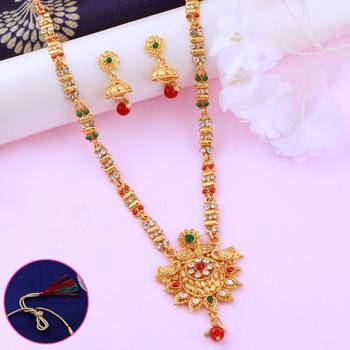 Gold Plated Party Wear Long Set Muilti Colour  Crystal Designer Chain Jewellery For  Women And Girls 2