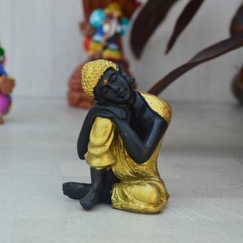 Polyresin Golden Black Resting Buddha on Knee 2