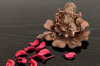 Metal Lord Ganesha on Flower - Brown 1